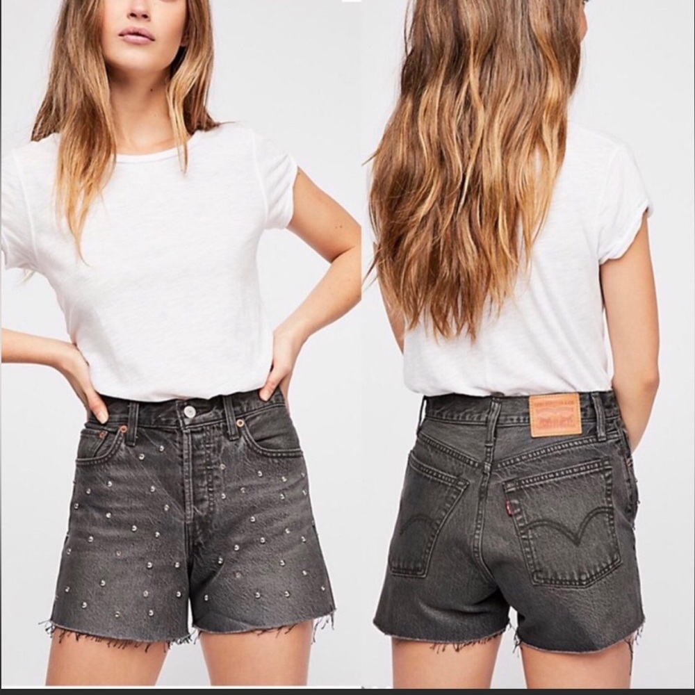 Levi’s Wedgie Shorts Black Denim Cutoff Studded Sparkle NWT 27 28